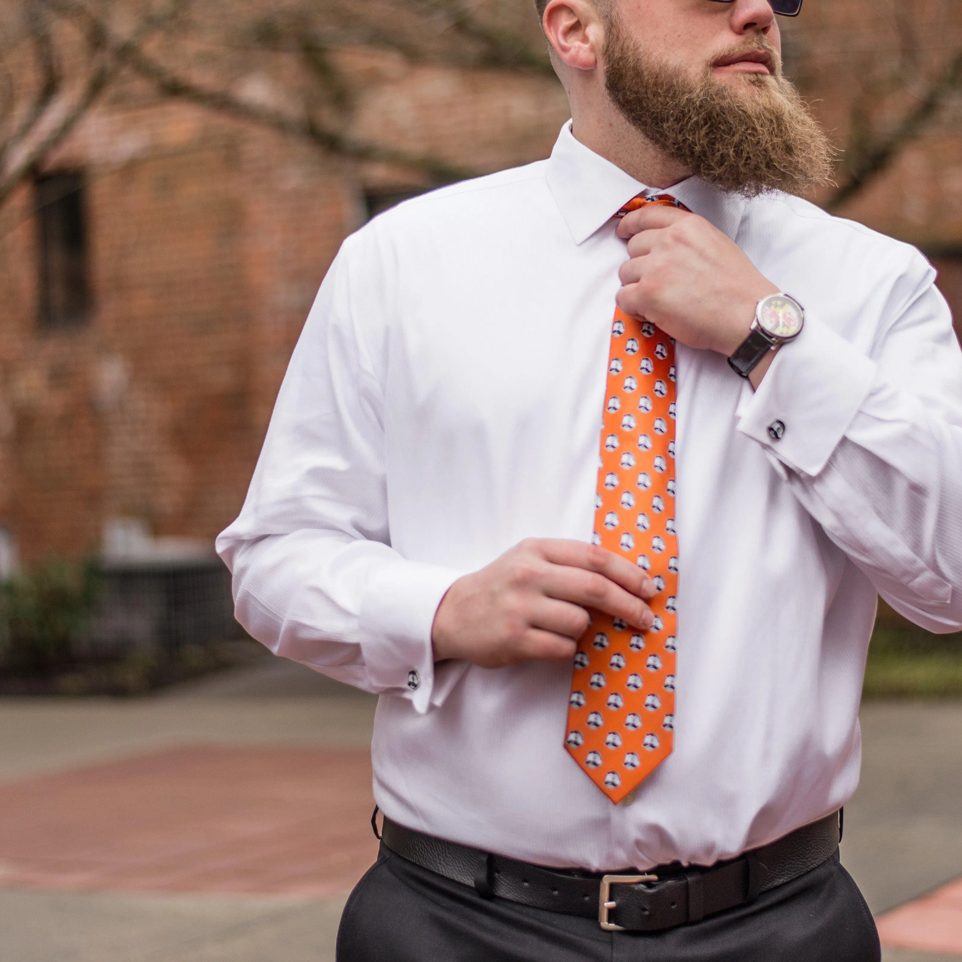 Embroidered Natty Boh Logo Pattern (Orange) / Tie